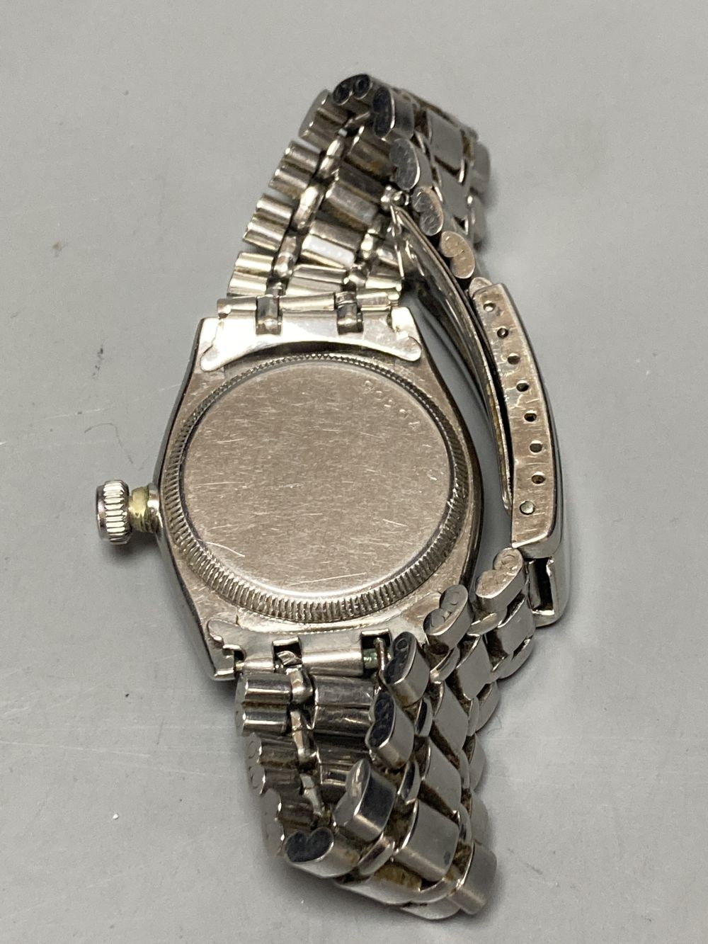 A gentlemans 1930s/1940s? stainless steel mid size Rolex manual wind wrist watch, with signed Ultra Prima movement,